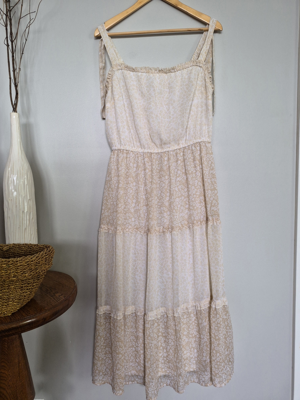 Japna Beige and Cream Floral Maxi Dress